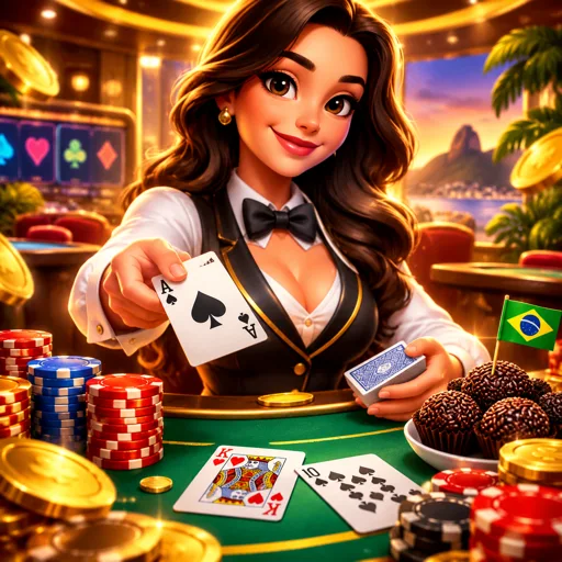 Mesa de blackjack clássico com fichas e cartas reveladas